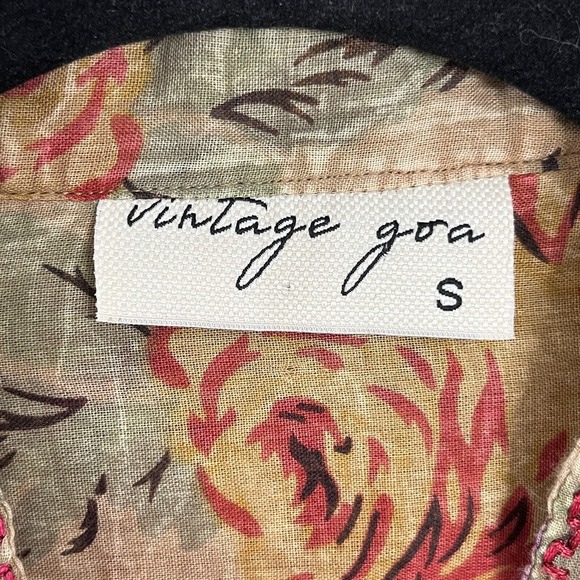 Vintage Joa Women Long Sleeve Semi Sheer Embroidered Floral Blouse SMALL Tan Red - Picture 5 of 12